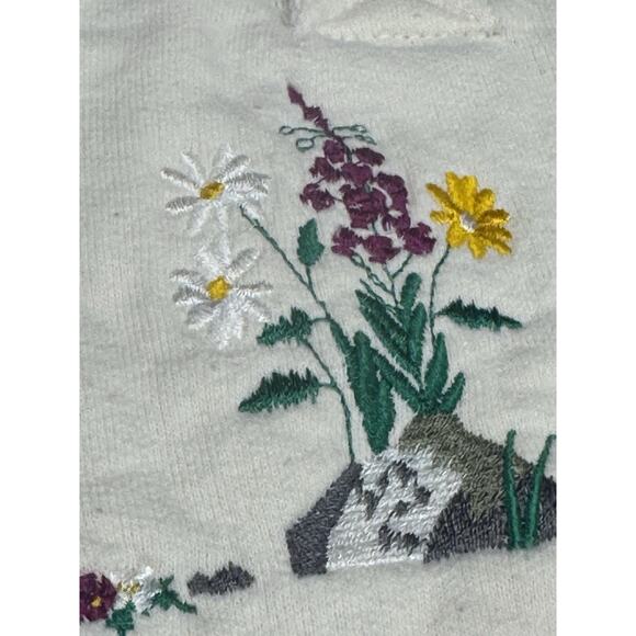 Vintage The Shirt Co XL Ivory Henley Embroidered Floral Banff Collard Sweatshirt - Picture 7 of 13